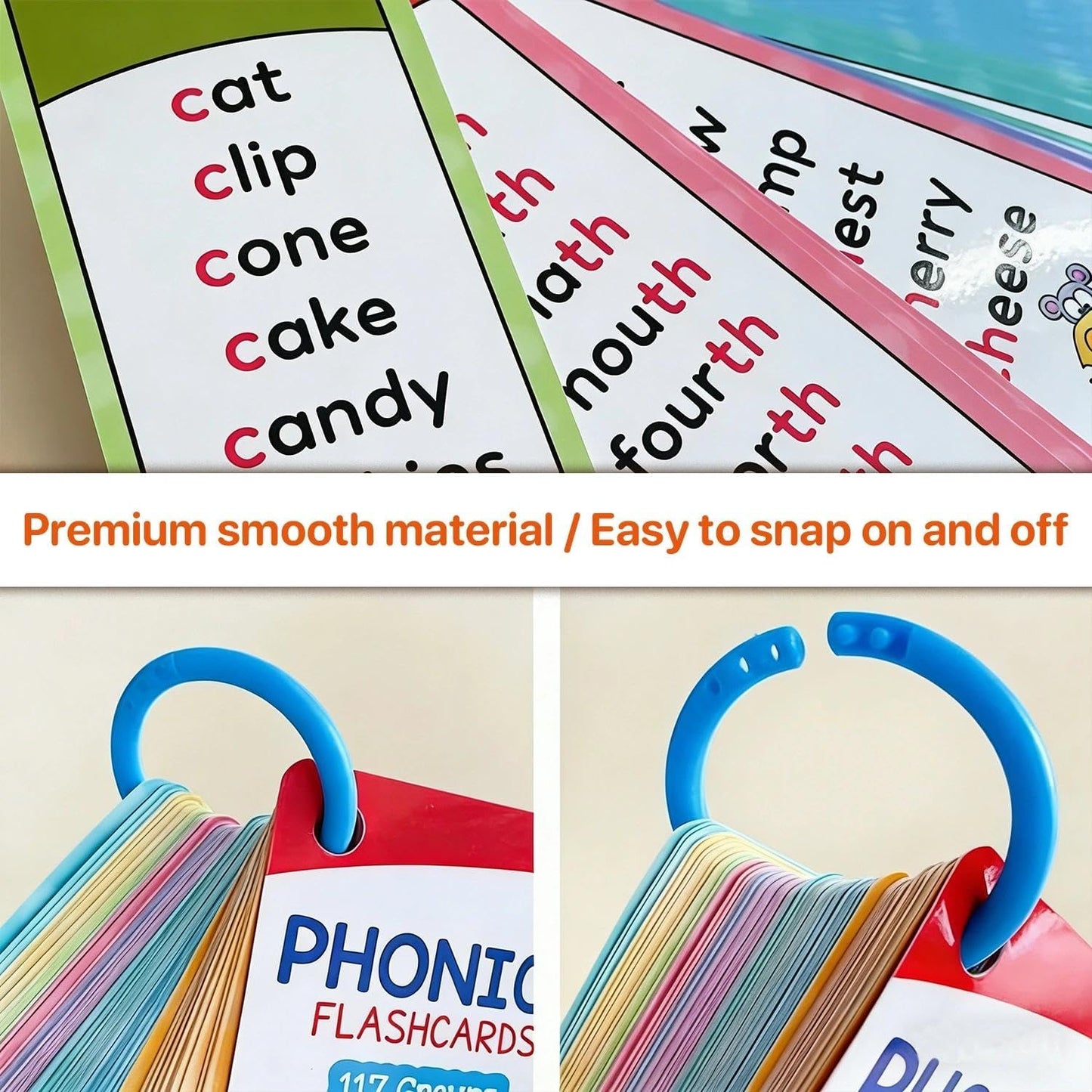 60 Pcs Phonics Flash Cards, 117 Sound Groups & 900+ Rhyming Words, Preschool English Learning Cards for Kids, Dyslexia Tools for Homeschool, Fun Phonics Games for Kindergarten 1st 2nd Grade