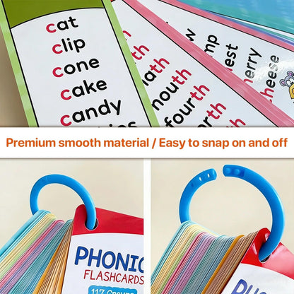 60 Pcs Phonics Flash Cards, 117 Sound Groups & 900+ Rhyming Words, Preschool English Learning Cards for Kids, Dyslexia Tools for Homeschool, Fun Phonics Games for Kindergarten 1st 2nd Grade