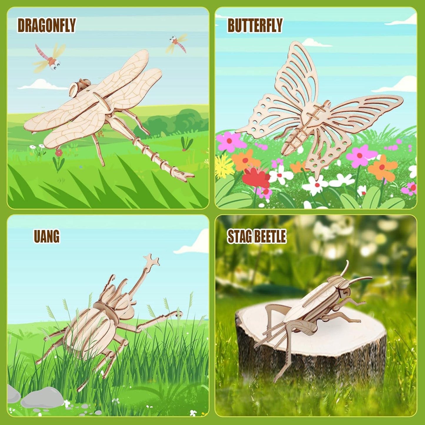 3D Wooden Puzzles for Kids, 8 Pcs Animal Assembly Model Wood Arts and Craft Puzzles Set, No-Glue DIY Delicate Pendant STEM Toys for Boys Girls Ages 6+, Educational Birthday Gift, Party Favors
