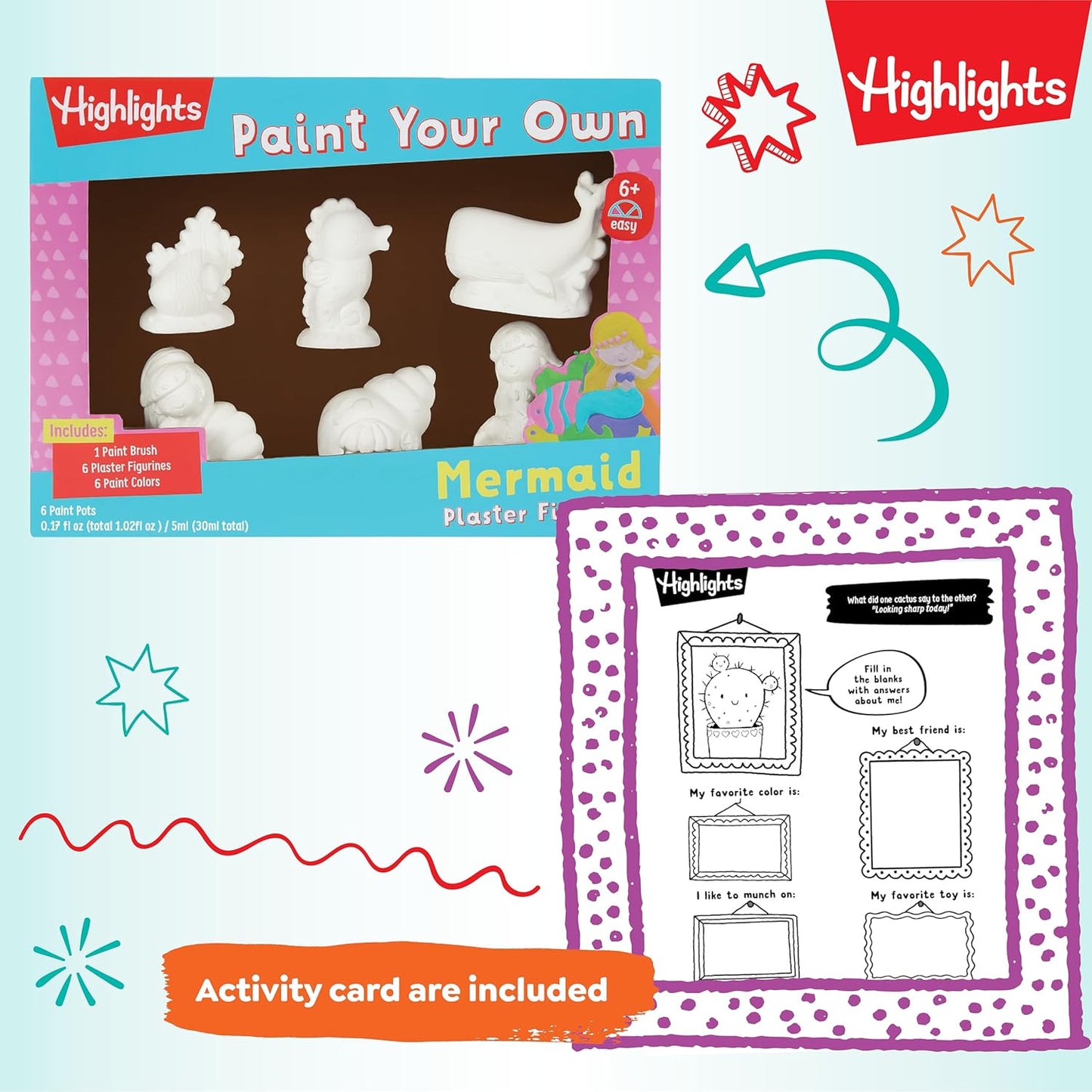Highlights Paint Your Own Plaster Figurine & Activity Kits – DIY Art Sets with Figurines, Paints, Brush & Bonus Activities – Multiple Themes – Ages 6+