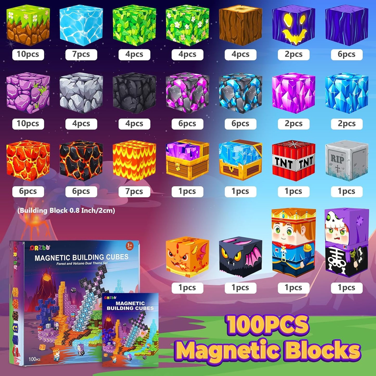Magnetic Blocks, Magnetic Tiles Building Blocks, Magnet Cubes Toddler Kids Toys, Sensory STEM Toys for 3-5 4-6 5-7 6-8 Year Old Boys Girls Easter Birthday Gifts Travel Outdoor Kids Games (0.8IN/2CM)