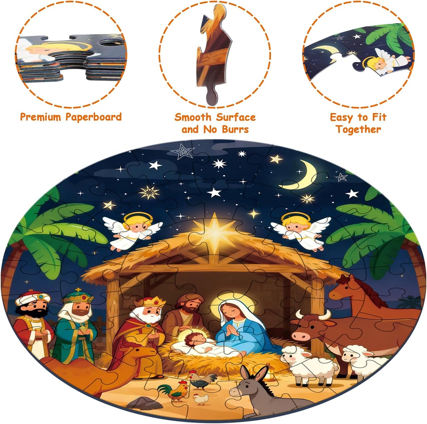 Sitodier Nativity Scene Puzzles for Kids Age 3-5 and 4-6, 48pcs Nativity Large Floor Jigsaw Puzzle Educational Toys Easter Birthday Gift for Toddlers Boys Girls Ages 3 4 5 6 Years Old