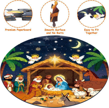 Sitodier Nativity Scene Puzzles for Kids Age 3-5 and 4-6, 48pcs Nativity Large Floor Jigsaw Puzzle Educational Toys Easter Birthday Gift for Toddlers Boys Girls Ages 3 4 5 6 Years Old