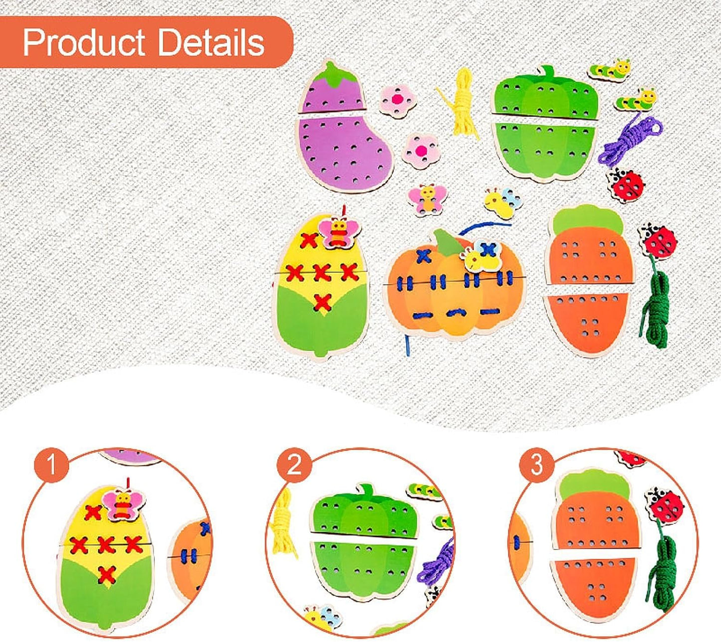 getuse Lacing Cards Sewing Kit for Preschoolers and Kids Threading Activity Developing Imagination Lacing Playing Games Sewing Cards- Fruit