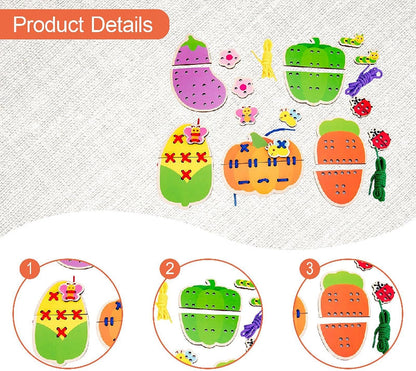 getuse Lacing Cards Sewing Kit for Preschoolers and Kids Threading Activity Developing Imagination Lacing Playing Games Sewing Cards- Fruit
