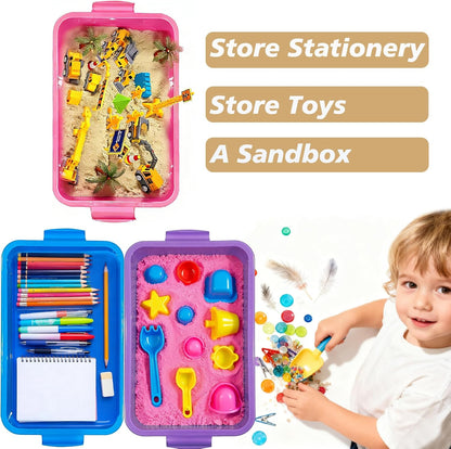 4 Qt (3.8L) Sensory Bin With Lid - 3 Pack, Stackable Storage Sensory Bins with Lids, Portable Sandbox, Organizers Sand, Arts, Crafts, (Blue, Green, Purple)