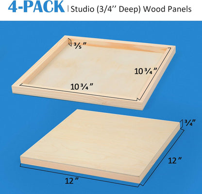 Falling in Art Unfinished Birch Wood Canvas Panels Kit, 4 Pack of 8x10’’ Studio 3/4’’ Deep Cradle Boards for Pouring Art, Crafts, Painting, and More