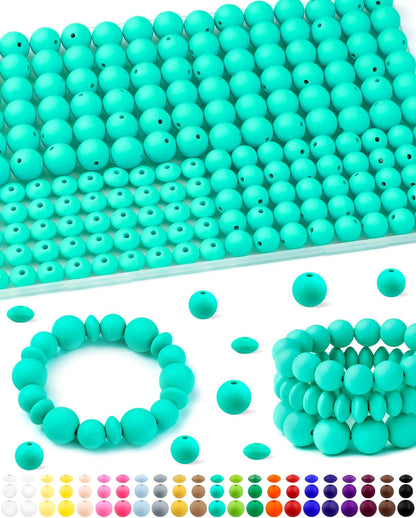 200Pcs FIVEIZERO Mixed Silicone Beads for Keychain Making, 12mm 15mm Round and 12mm Lentil Silicone Beads for Pens Bracelet Necklace DIY Crafts(Black)