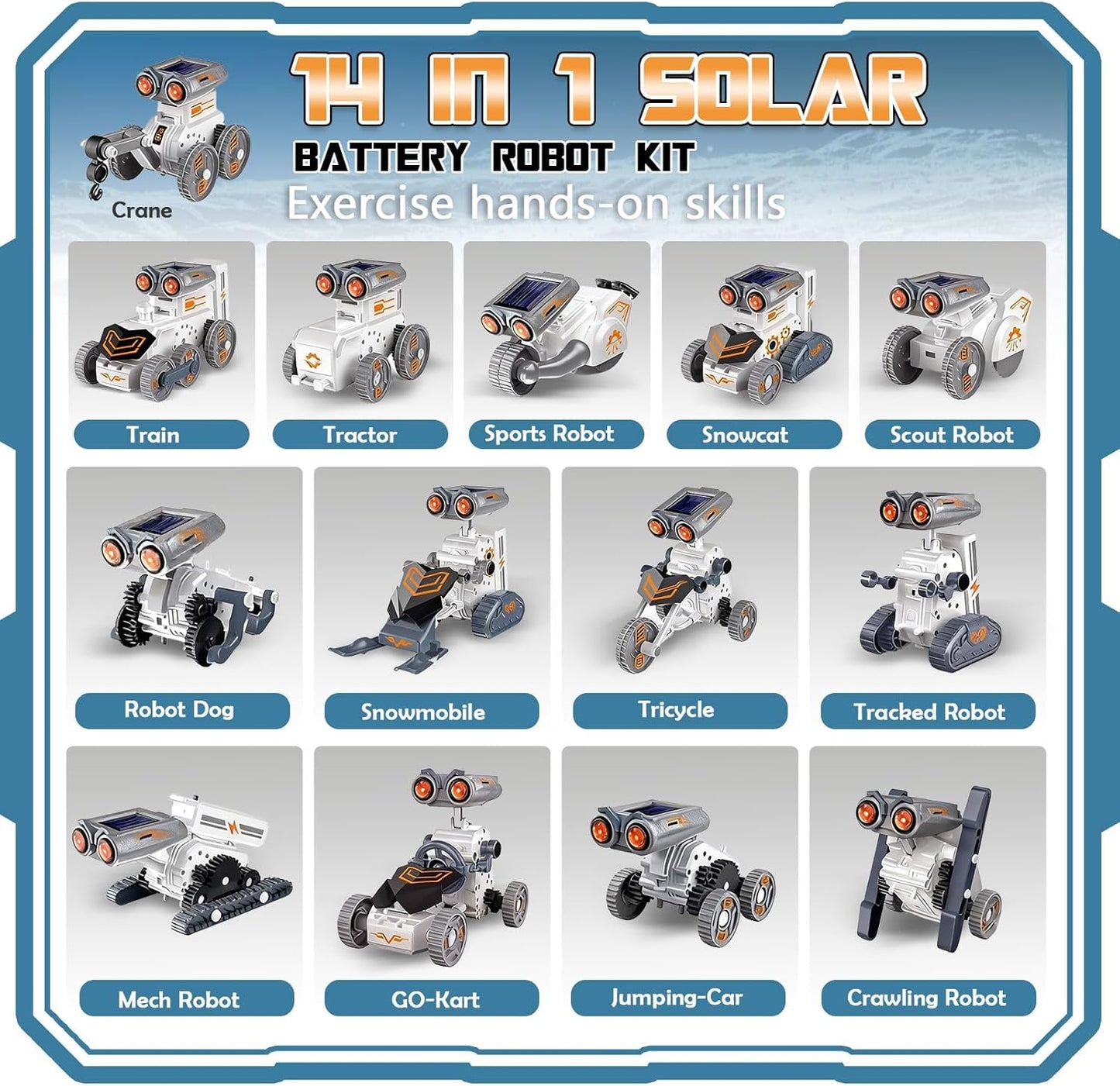14-in-1 Solar Power Robot, STEM Robot Building Kits for Kids 8-12 Years, DIY Solar & Battery Powered Robotic Set for Kid Birthday Gifts with 191Pcs