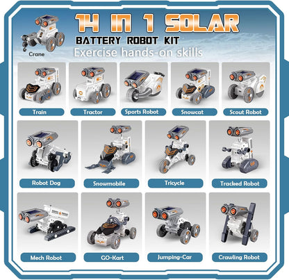 14-in-1 Solar Power Robot, STEM Robot Building Kits for Kids 8-12 Years, DIY Solar & Battery Powered Robotic Set for Kid Birthday Gifts with 191Pcs