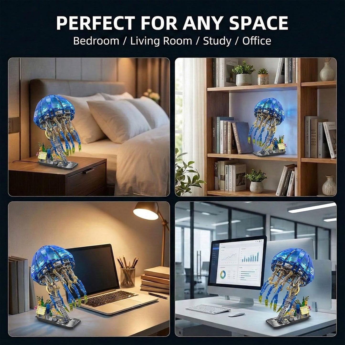 Biomimetic Mechanical Jellyfish Building Block Set – Gear-Driven Ocean Creature Model with Moving Tentacles and Display Base