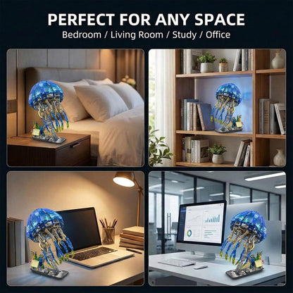 Biomimetic Mechanical Jellyfish Building Block Set – Gear-Driven Ocean Creature Model with Moving Tentacles and Display Base