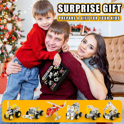 6 Mini Models for Kids Ages 8-12, 272pcs,Engineering Toys with Truck，Forklift，Excavator Car Building Kit and so on, Compatible with Metal Building Model Sets,Assembly Toys Gifts for Boys & Girls