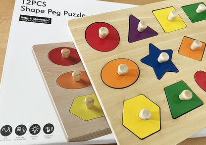 Dailyfunn Montessori Toy Shape Peg Puzzles Baby Puzzle 12-18-24 Months with Knob for Infant-Toddlers 1-3