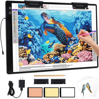 Rechargeable A3 Light Pad for Diamond Painting,Tracing Light Box with Stand and Clip,3 Colors Stepless Dimmable and 6 Levels of Brightness Light Board for Artists,Drawing,Sketching,Animation