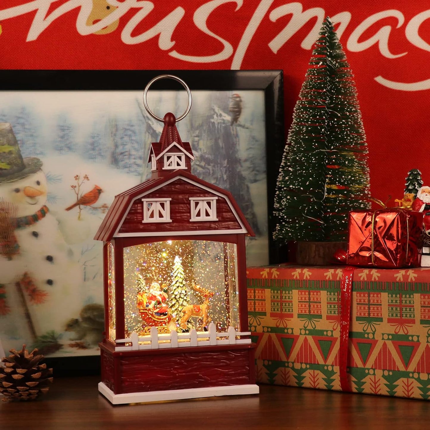 Eldnacele Musical Snow Globe Lantern with Timer, Lighted USB/Battery Operated Swirling Singing Water Glittering Lantern, Snow Globes for Adults and Kids Christmas Decoration- Santa