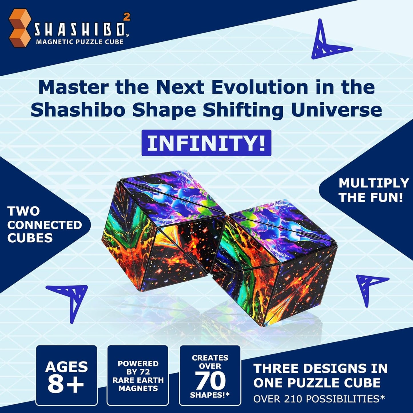 Shashibo Octa Shape Shifting Box - STEM Fidget Toy with Ultra Strong Magnets, Perfect Sensory Gift for Kids, Teens, and Adults – Pairs w/All Shashibo Cubes (Infinity)