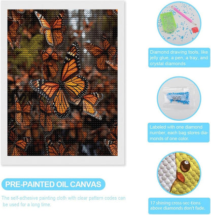 VstaDank Monarch Butterflies Diamond Painting Kits Exquisite DIY Full Round Drill Diamond Dots Painting for Adults Beginner Diamond Photo Paint with Diamond Picture Art Wall Decor 12"x20"