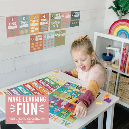 Hadley Designs Alphabet for Classroom Wall Decor - ABC Posters for Classroom Wall Chart Preschool & Kindergarten, ABC Letters & Number Line Elementary, Alphabet Cards, Boho Classroom Decor
