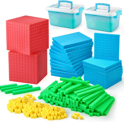 TOMMYHOME Plastic Base Ten Blocks Set,Maths manipulatives for 2nd Grade classrooms.Place Value Blocks,Counting Cubes to Help Kids Learn Maths (1)