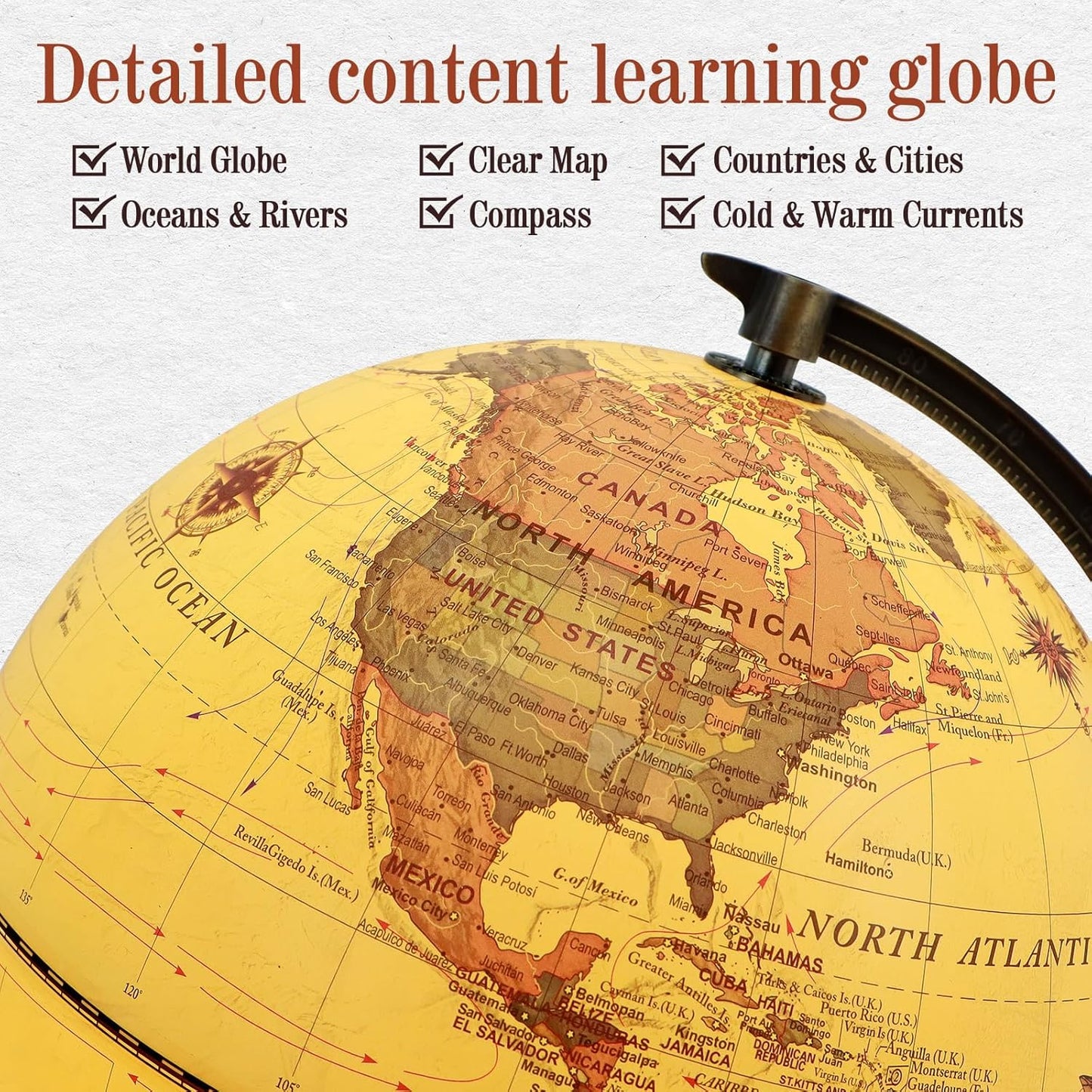 Globe for Kids Illuminated Globes of the World with Stand & Animals Illustrations Earth World Globe Night Light for Kids' Room Decor Classroom Educational Tool Birthday Gift, Dia 8-inch