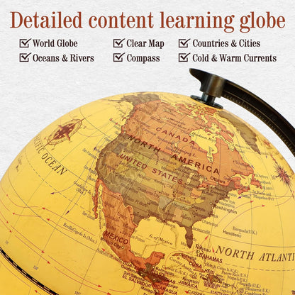 Globe for Kids Illuminated Globes of the World with Stand & Animals Illustrations Earth World Globe Night Light for Kids' Room Decor Classroom Educational Tool Birthday Gift, Dia 8-inch