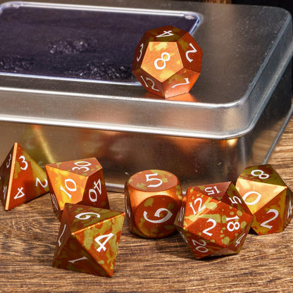 UDIXI Steampunk Metal Dice Set, 7 Die Polyhedral DND Dice Set for D&D Role Playing Game and Math Teaching (Ancient Copper)