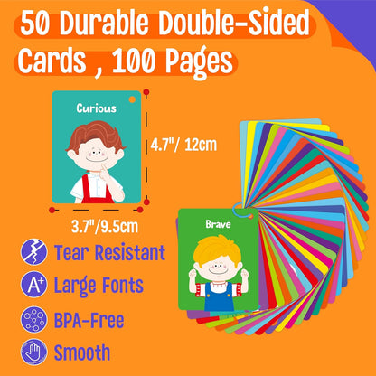50 PCS Kid First Cognitive Flashcards,Double Sided Printed 7 in 1 Colorful Cards Alphabet,Numbers, Foods,Animals,Shapes,Colors with 3 Reclosable Rings,Learning Tool for Pre-K Kindergarten Toddlers