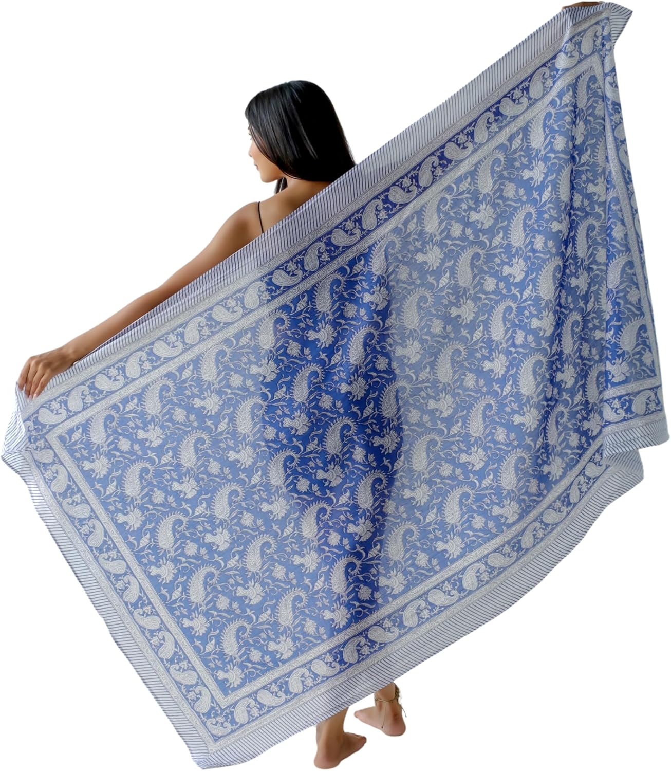100% Cotton Sarong Cover Up for Women Indian Block Print Beach Wrap Skirt Long Boho Swimsuit Bikini Pareo (73” x 43”)