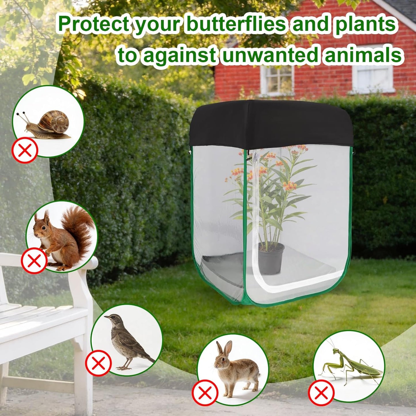 Butterfly & Insect Habitat Cage 24" x 24" x 36", Extra Large Butterfly Enclosure with Poop Tray for Easy to Clean, Pop-up Caterpillars Mesh Cage Terrarium with Sunshade Top for Outdoor.