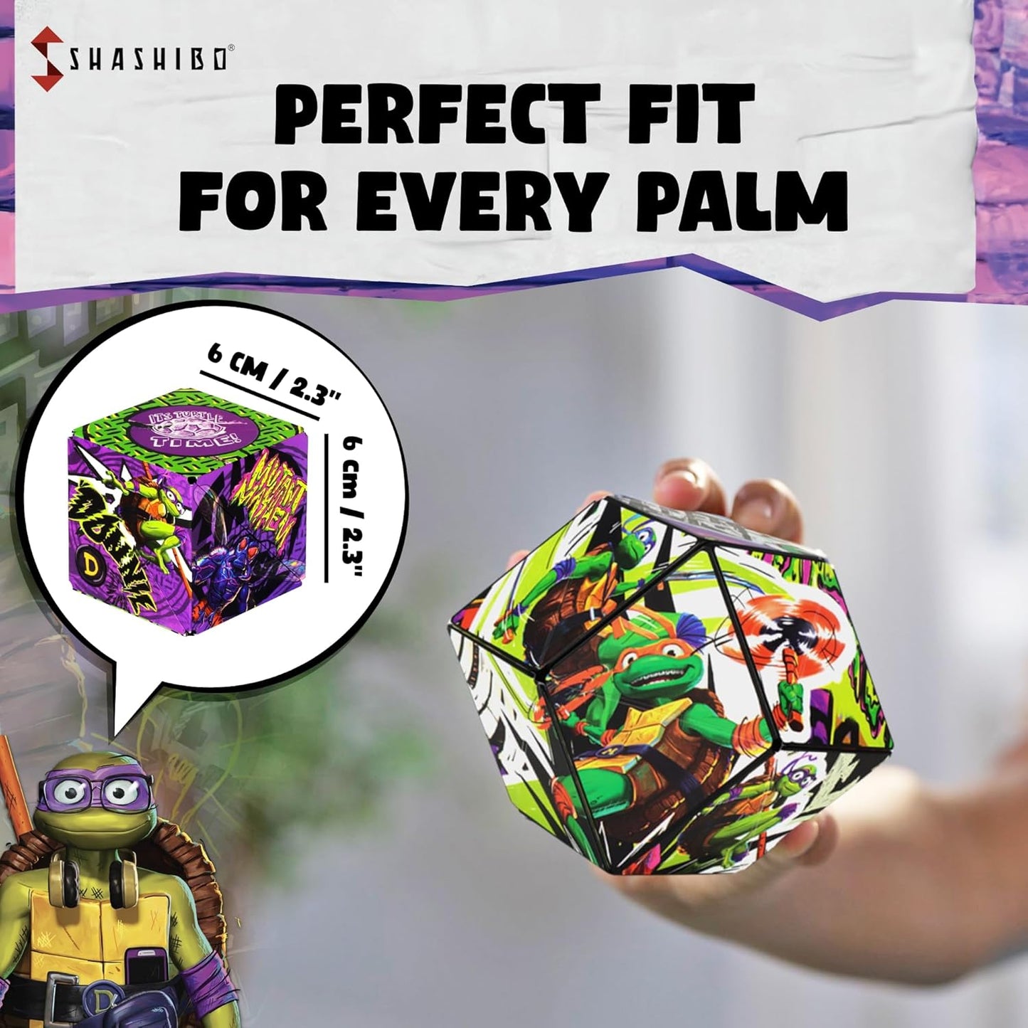 SHASHIBO Teenage Mutant Ninja Turtles Shape Shifting Box - STEM Magnetic Fidget Cube that Transforms Into Over 100 Shapes, Download Fun in Motion Toys Mobile App (Raphael)
