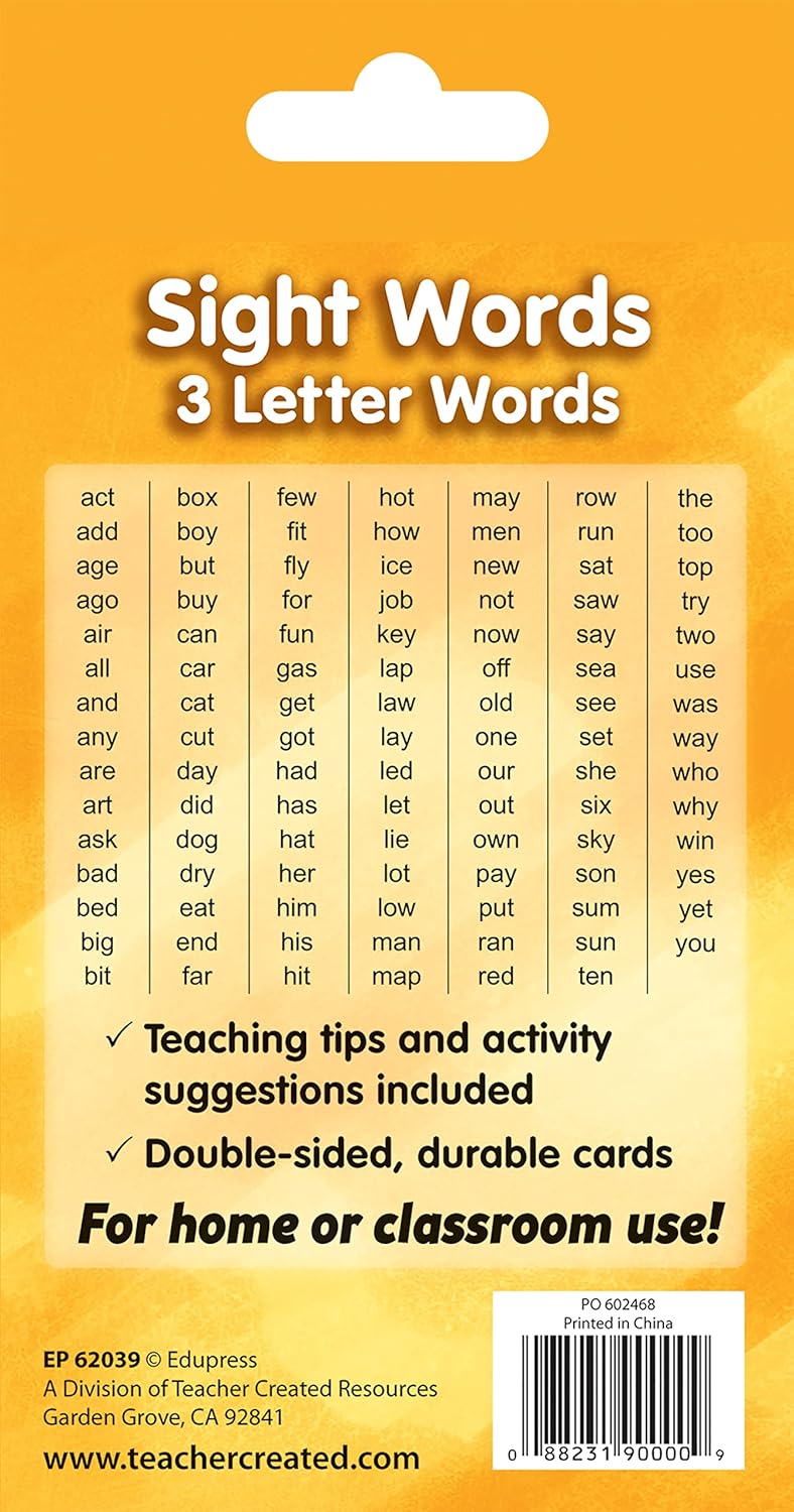 Teacher Created Resources Sight Words Flash Cards - 3 Letter Words (EP62039)