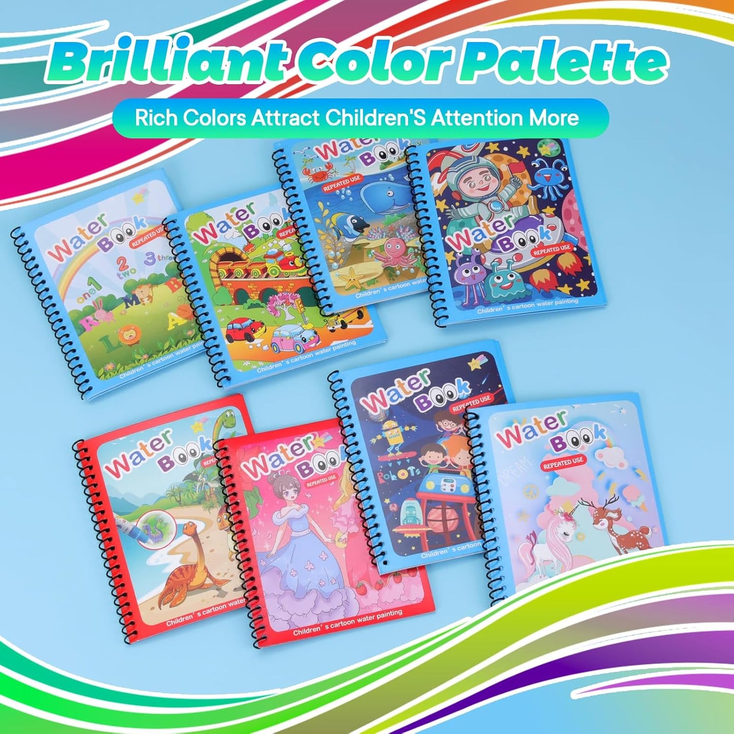 5 Pack Reusable Water Coloring Book for Toddlers, Water Doodle Book Toys, Paint with Water Books,Mess-Free Coloring Book, Portable Educational Doodle Drawing Toy,Educational Learning Kits Gifts