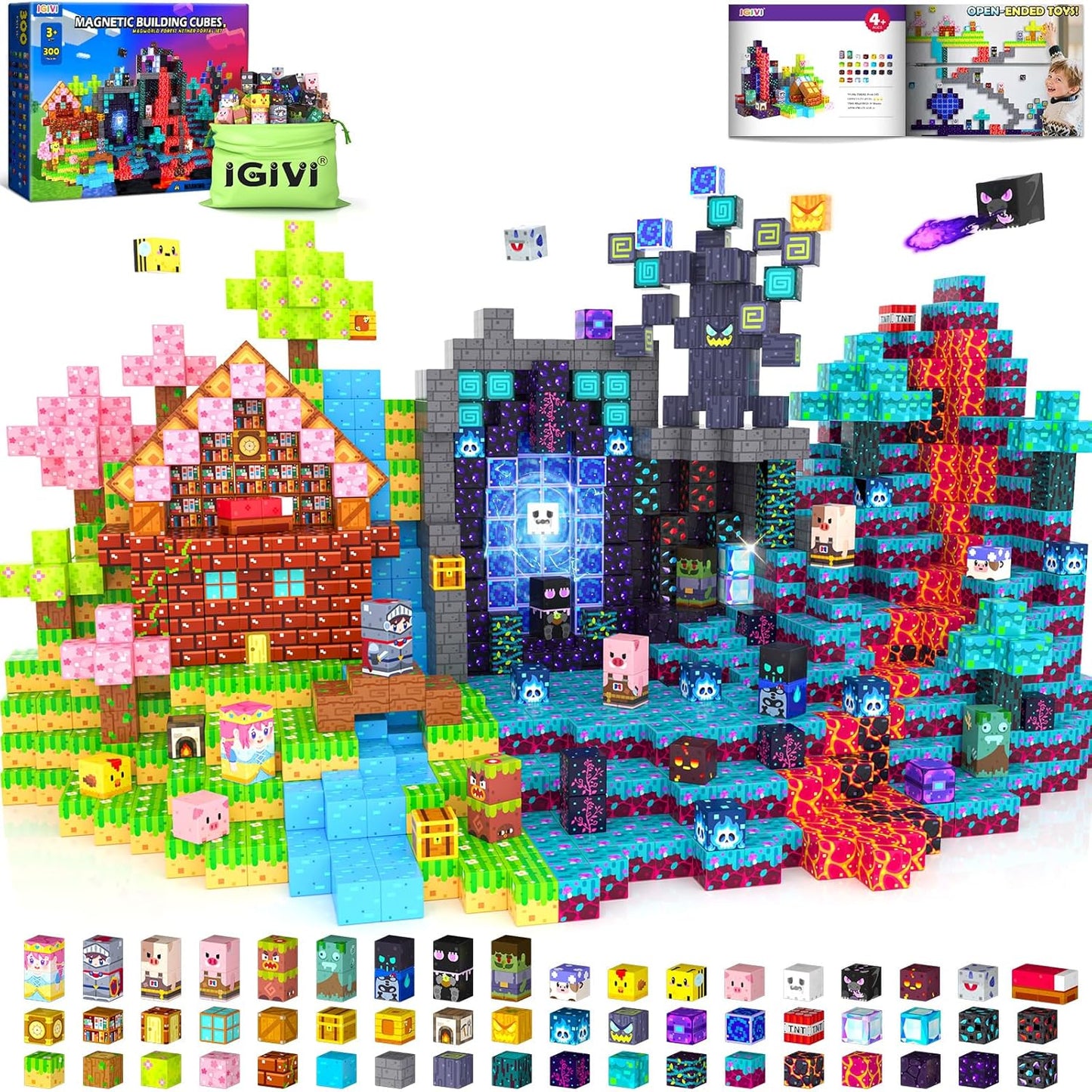 Magnetic Blocks - Build Mine 3D Magworld Forest Lava Set, STEM Magnetic Building Blocks for Kids Ages 4-6 6-8 8-12, Educational Sensory Toys for Toddlers, Birthday Gifts for 3+ Years Old Boys & Girls