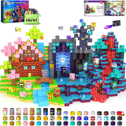 Magnetic Blocks - Build Mine 3D Magworld Forest Lava Set, STEM Magnetic Building Blocks for Kids Ages 4-6 6-8 8-12, Educational Sensory Toys for Toddlers, Birthday Gifts for 3+ Years Old Boys & Girls
