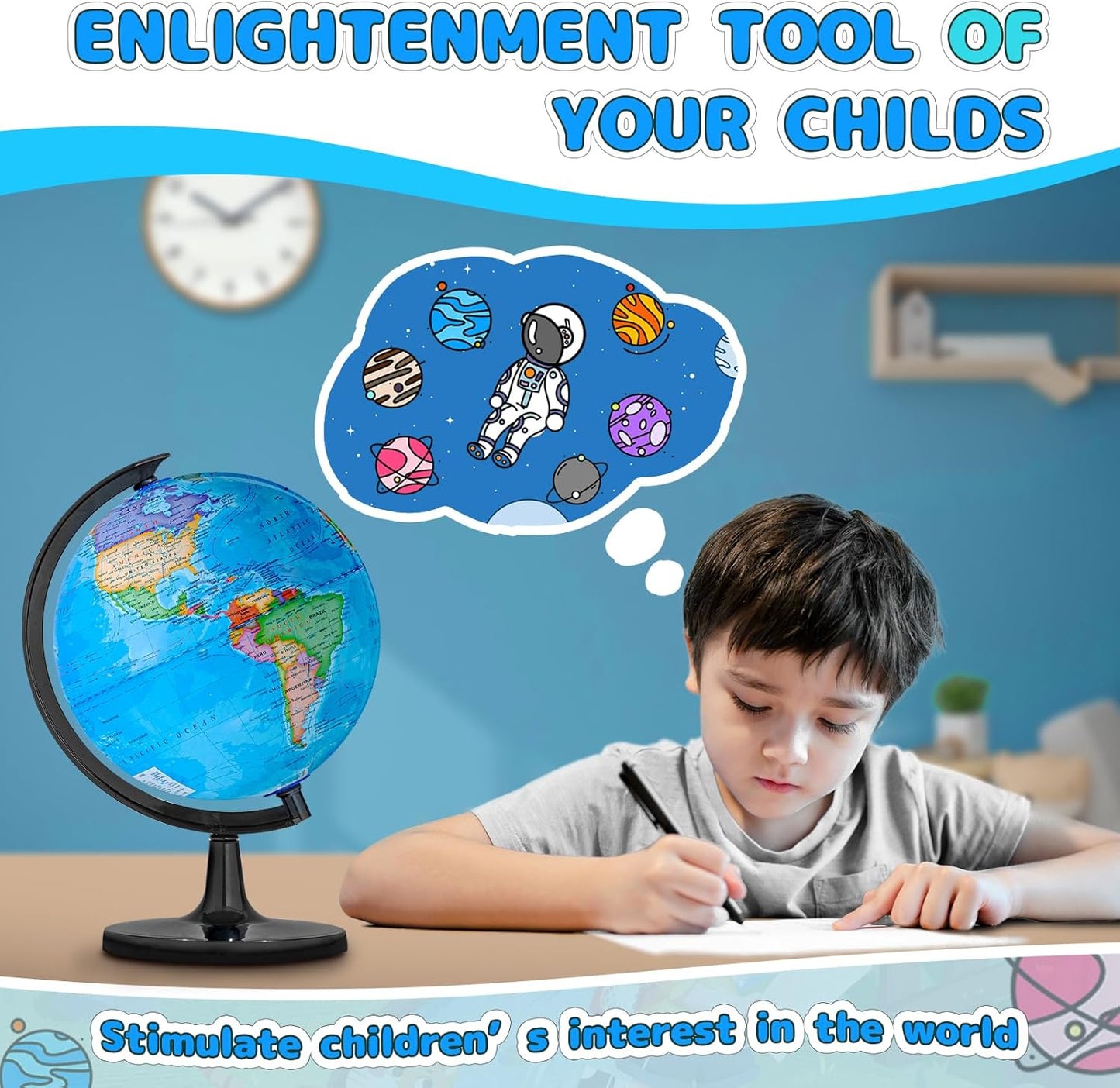 Classroom Globes Elementary, 13in Large Globe More Detailed with Countries & Capitals & State Capitals, Political Teaching Tool for Adults & Children - No Assembly Required