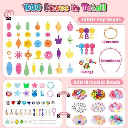 FUNZBO 520+ Snap Pop Beads - Jewelry Making Beads Charms Style Craft Kit, Arts and Crafts for Kids Ages 4-8, Toys for 3 4 5 6 7 Years Old Girls Birthday Gifts Ideas, Bracelet Necklace Ring for Girls