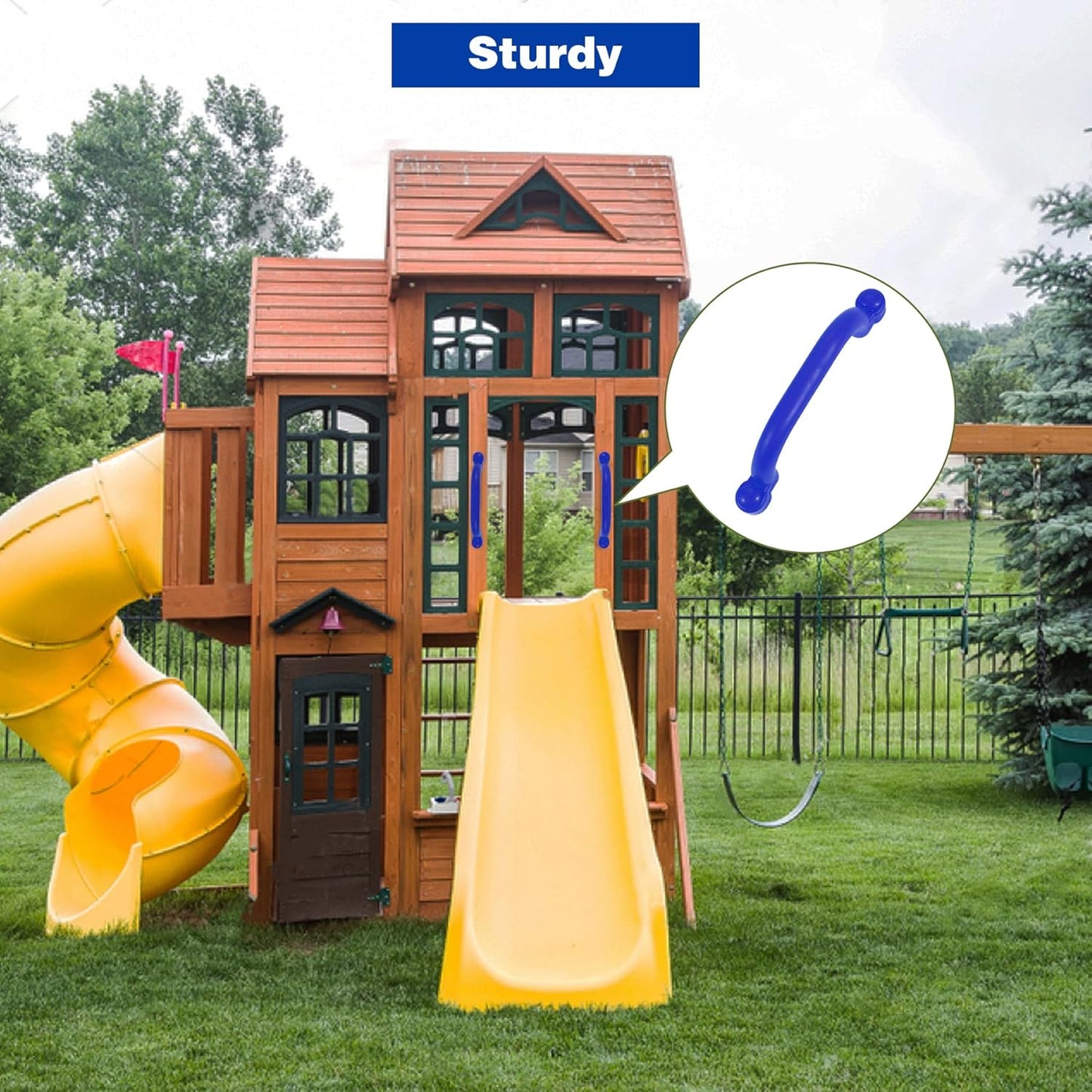 RedSwing Playground Accessories for Kids, Outdoor Swingset Attachments with Pirate Ship Wheel, Toy Telescope, Telephone and Safety Handles (Yellow and Green)