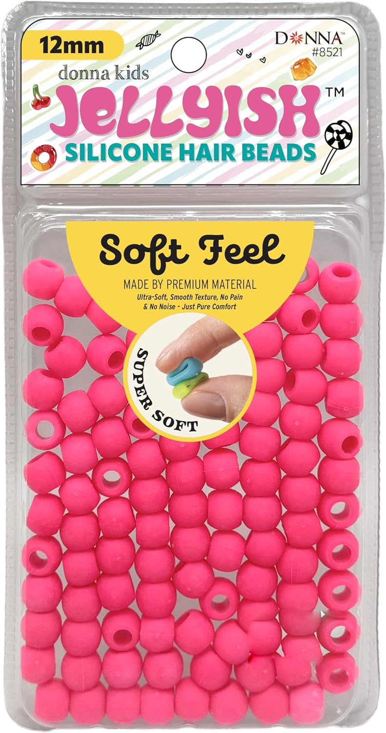Donna Kids Jellyish Silicone Hair Beads – 12mm Super Soft Noiseless Beads for Braids, Ponytails & Kids Hairstyles – with Threading Tool Pain-Free, Flexible & Tangle (Clear Mix)