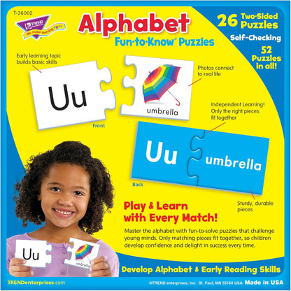 Creativity inspired TREND ENTERPRISES, INC. Fun-to-Know Puzzles: Alphabet, Learn The Alphabet & Letter Sounds, 26 Two-Sided Puzzles, Self-Checking, 52 Puzzles Total, for Ages 3 and Up