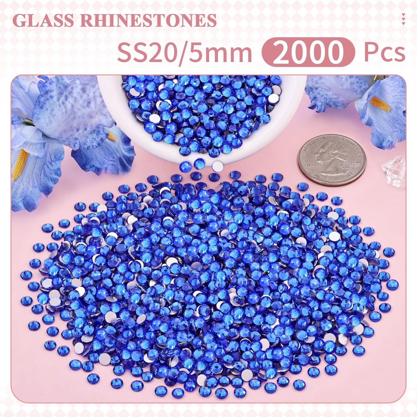 5000PCS SS6/2mm Glass Crystal Rhinestones (Clear), Bedazzling Flatback Rhinestones for Crafting DIY Crafts Nail Art Makeup Decoration, Gems Diamond Charms for Tumbler Shoes Clothing Mug