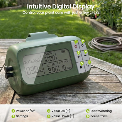 Solar Drip Irrigation System Timed Watering, Programmable Solar Water Drip for 15 Plants, Drip Irrigation Kit with 33FT 1/4'' Tube, 15x Tee Fitting, 15x Flow Valve, 15x Drip Stake(Solar Powered)