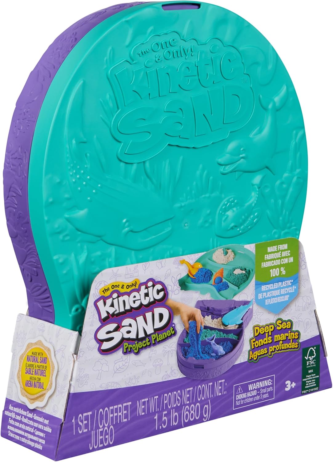 Kinetic Sand, Project Planet Deep Sea with 24oz Sensory Play Sand & Sea Creature Tools, Sustainably Minded Eco Friendly Materials, Holiday Gifts & Stocking Stuffers for Kids Ages 3 and up