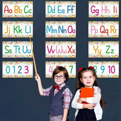 gisgfim 12 Pieces Alphabet Bulletin Board Strips Set Boho Rainbow Alphabet Line ABC Alphabet Banner & Number Border Posters for Preschool Kindergarten Classroom Playroom Bedroom (Boho)