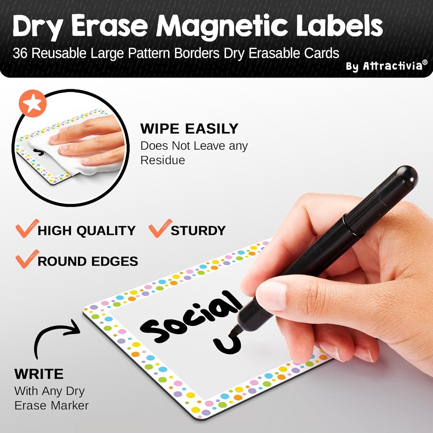 Attractivia Dry Erase Magnetic Labels 7.3 x 5.6 in, Dry Erase Magnets, 20-Pack, White Erasable Write-On All-Purpose Labels, for Office, Education, Home, Whiteboard