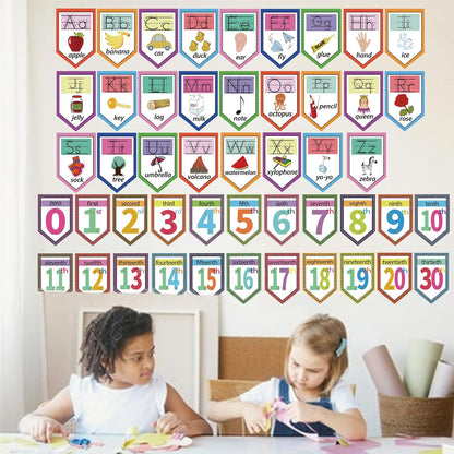48 Pieces Cursive Alphabet and Number Back to School Bulletin Board Set, Cursive Letter Formation Cards, Early Learning Posters Cards for Kindergarten Primary Classroom Wall Décor(Cursive Style)