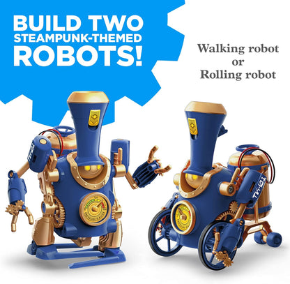Thames & Kosmos TrainBots: 2-in-1 STEAM Maker Kit | Build 2 Steampunk Robots w/LED Lights | Explore Robots & Engineering | Includes Ultrasonic Atomizer | Ages 8+ with Help; 12+ for Independent Play