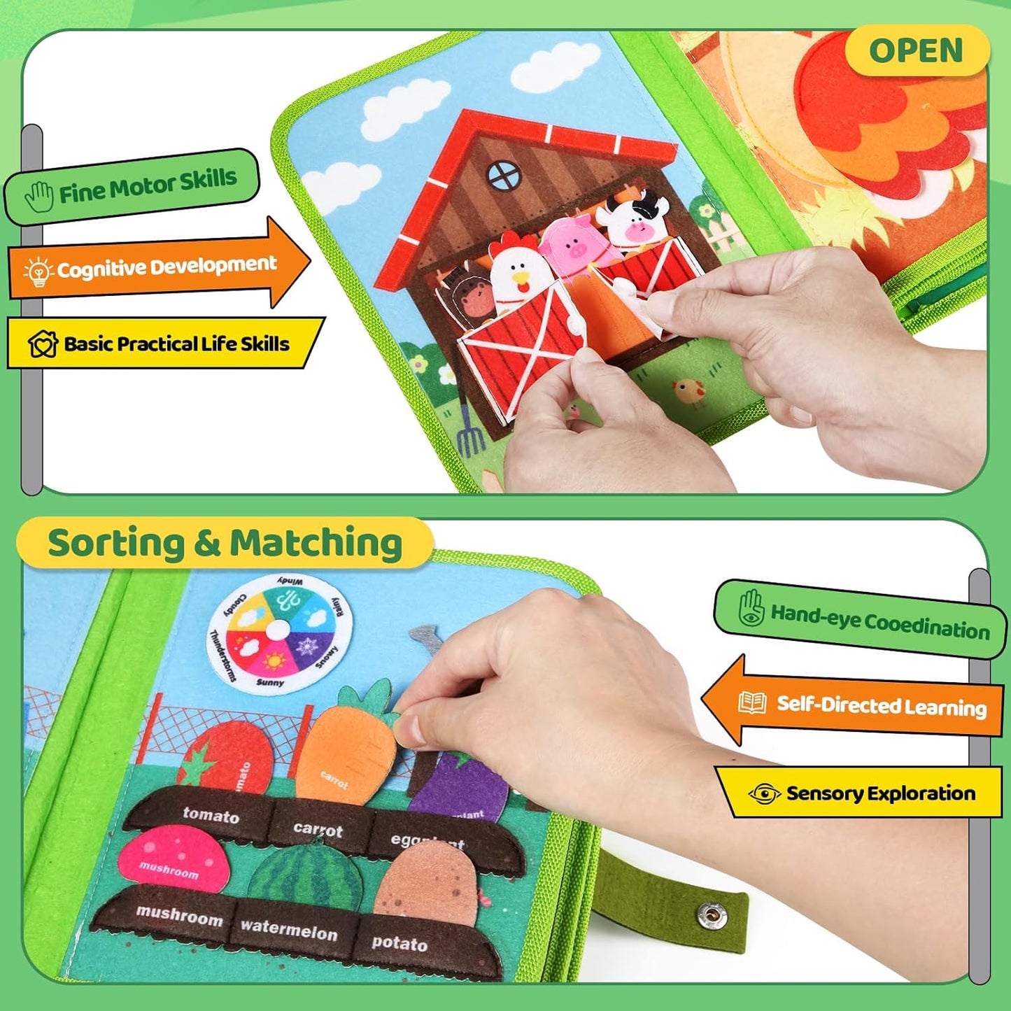 OCHIDO Busy Book for Toddlers 1-3, Montessori Toys for 1 Year Old Boy Girl, Farm Animal Busy Board Educational Learning Quiet Toddler Activity Book, Birthday for Toddlers