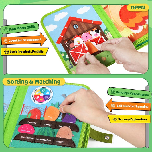 Letapapa Farm Busy Book for Toddlers 1-3, Montessori Toys Gifts for 1 2 Year Old Boys Girls, Educational Learning Toys for 1+ Year Old, Busy Board Quiet Activity Book Toddler Travel Toy