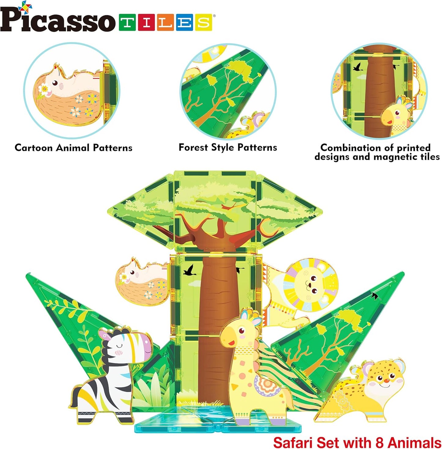 PicassoTiles Magnetic Tiles Magnet Tile Building Blocks Marine Animal World Themed Set with 8 Ocean Character Action Figures STEM Learning Toy Construction Toddlers Boys Girls Ages 3+ PTQ25